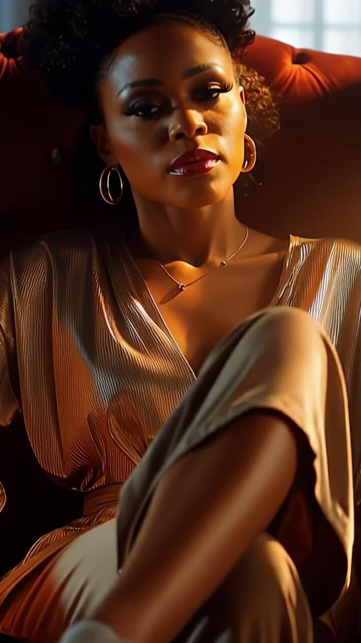 Retrato Feminino Elegante e Estiloso Capturado em Luz Suave Destacando Moda e Beleza Através de Sombras Sutis e Superfícies Refletoras Criando uma Atmosfera Sedutora