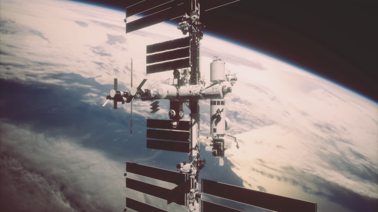Vista suggestiva della stazione spaziale internazionale in orbita attorno alla terra