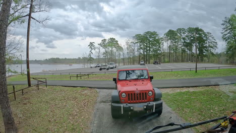 time-lapse-of-activity-at-the-boat-ramp-and-parking-lot-on-Sam-Rayborn-Lake-on-a-cloudy-day