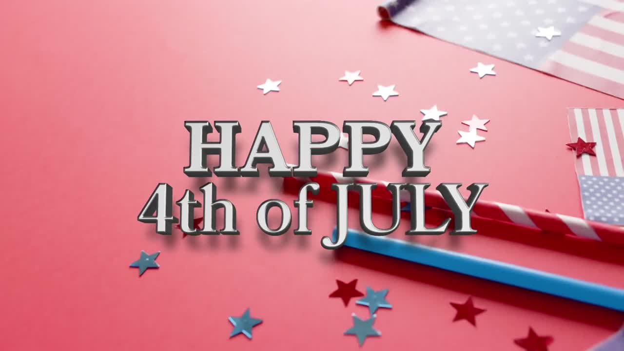 Animation of 4th of july text over flags of united states of america on red background