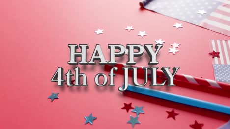 Animation-of-4th-of-july-text-over-flags-of-united-states-of-america-on-red-background