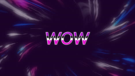 animación del texto wow sobre luces geométricas de colores en movimiento sobre un fondo oscuro