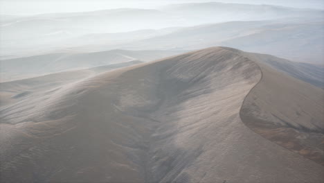 dunas de arena roja del desierto en la niebla