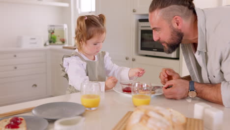 Breakfast,-bread-and-father-with-child-high-five