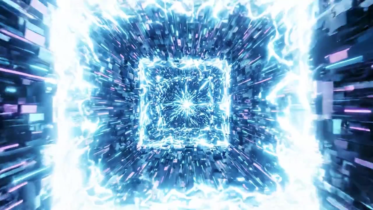 Dynamic Transformation of an Energetic Cube: A Visual Journey Through Vibrant Light and Motion in an Abstract Digital Realm