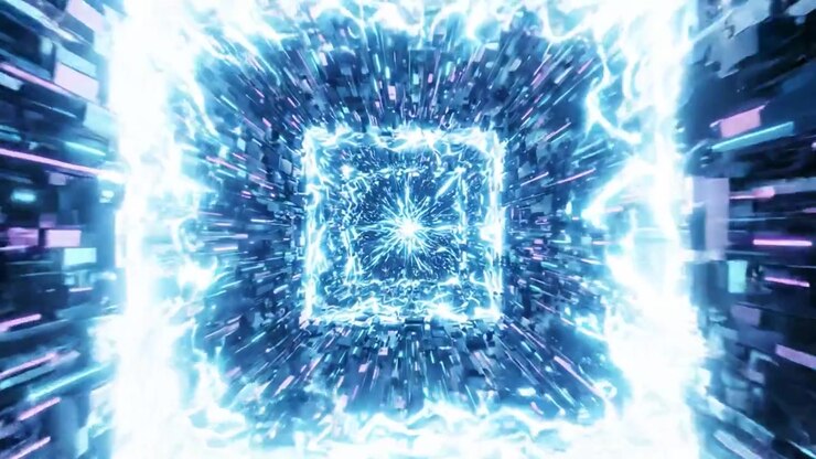 Dynamic Transformation of an Energetic Cube: A Visual Journey Through Vibrant Light and Motion in an Abstract Digital Realm