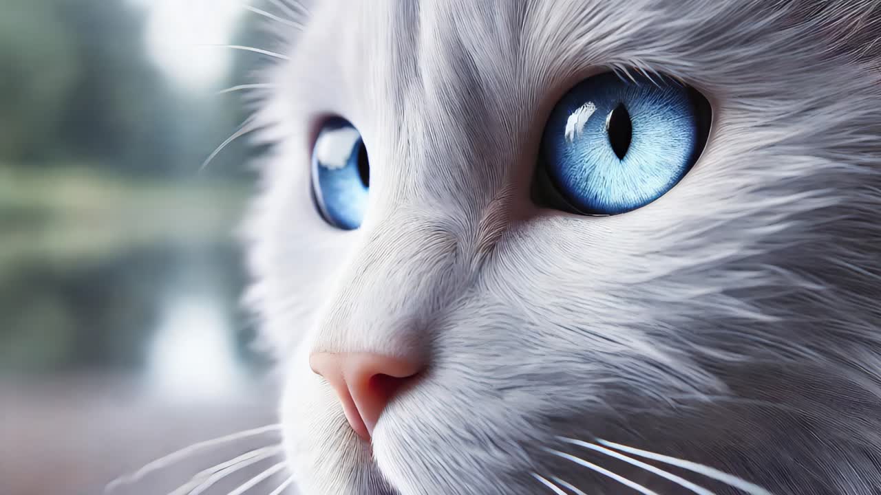 Close-up of a beautiful white cat with striking blue eyes