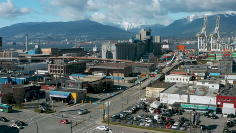 Aerial-drone-view-rising-to-reveal-scenic-Vancouver-Harbour