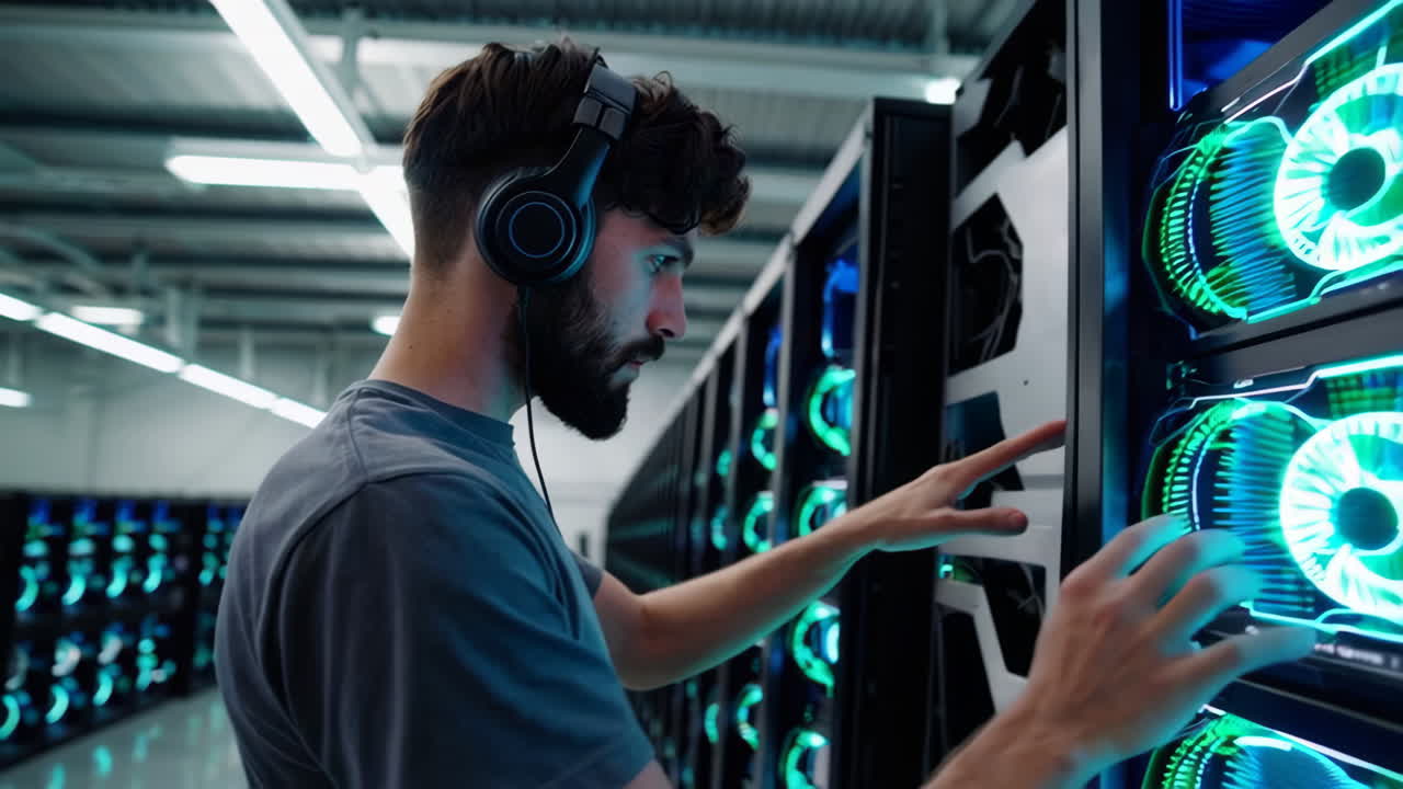Data Center Technician Working in a Server Room