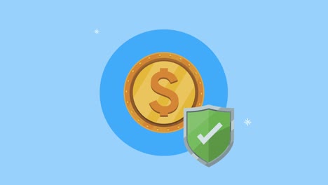 insurance service animation with coin and shield