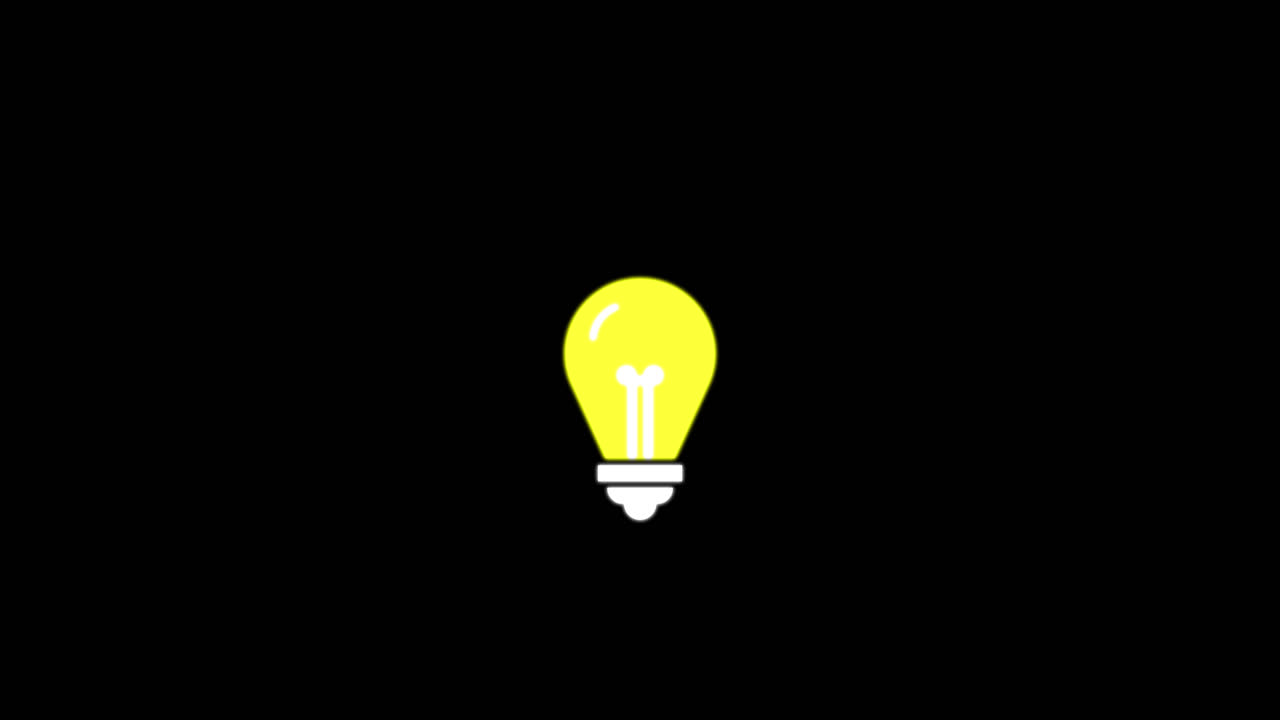 Lampadina a fumetti che lampeggia su sfondo nero