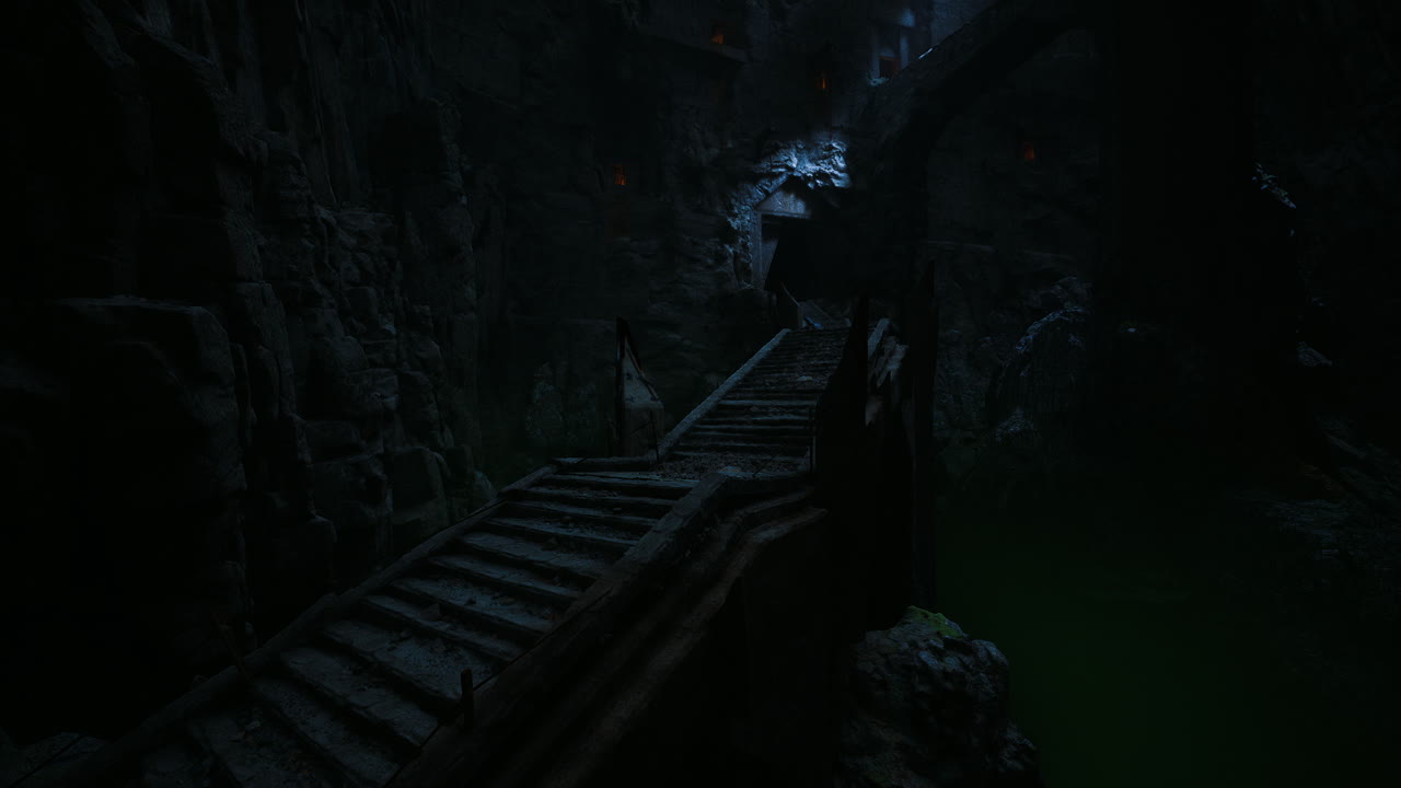 Mysterious underground passage with stairs leading into darkness