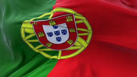 detail of the national flag of portugal flying in the wind.