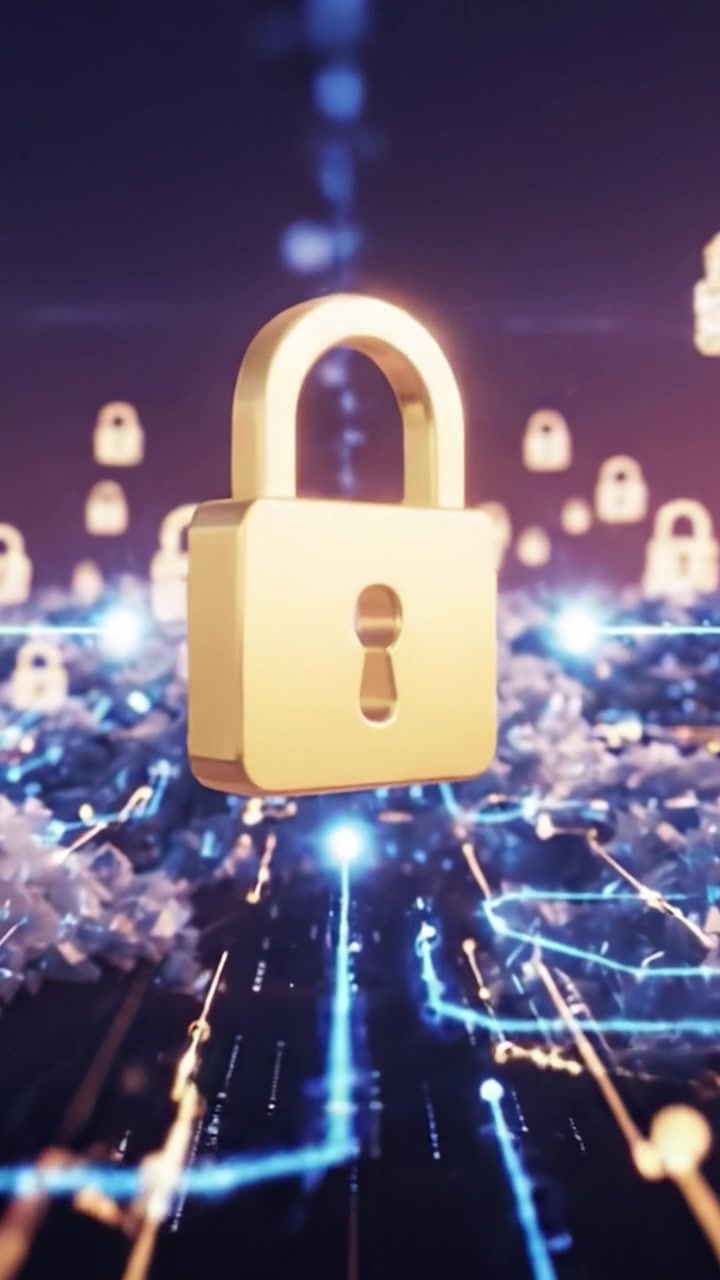 A Dynamic Visualization of Security Elements: The Journey from Abstract Geometric Shapes to a Prominent Golden Lock Symbolizing Data Integrity and Protection Methods