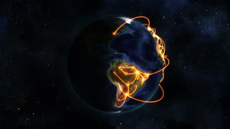 shaded earth with orange connections turning on itself with earth image courtesy of nasa.org