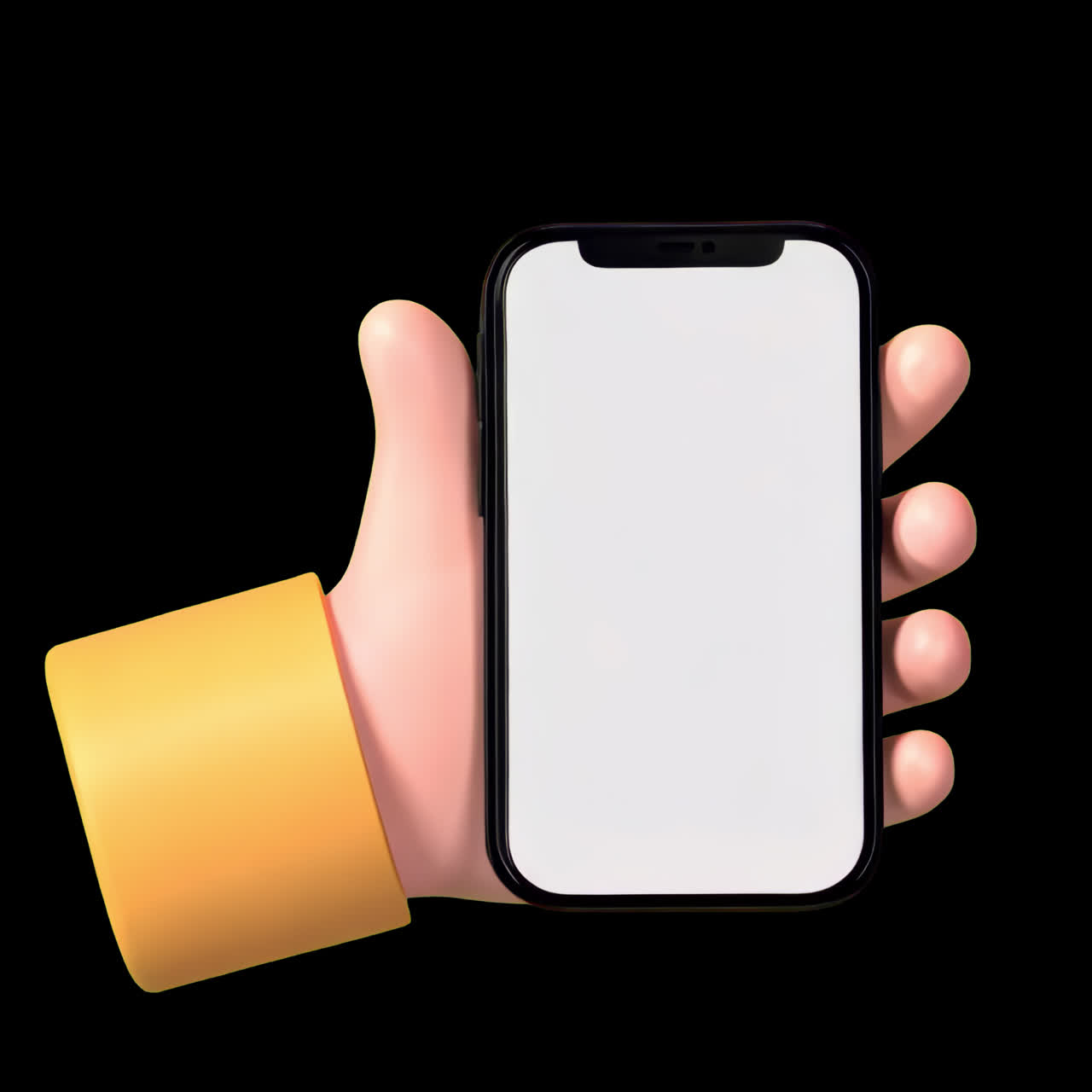 3D hand holding smartphone animation isolated asset, transparent 4K ...