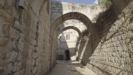 travelling in shot of narrow pathway at old city of jerusalem, israel