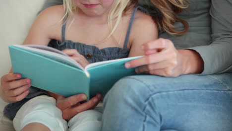 Madre-Ayudando-A-Su-Hija-A-Leer-Un-Libro