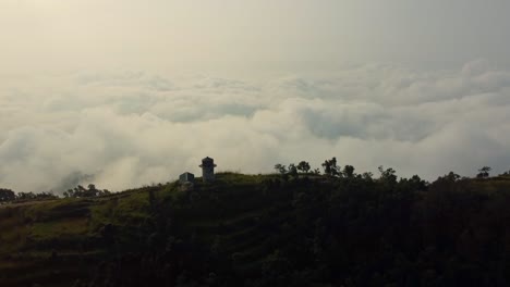 spectacular aerial view overlooking nepal mountain ridge in clouds