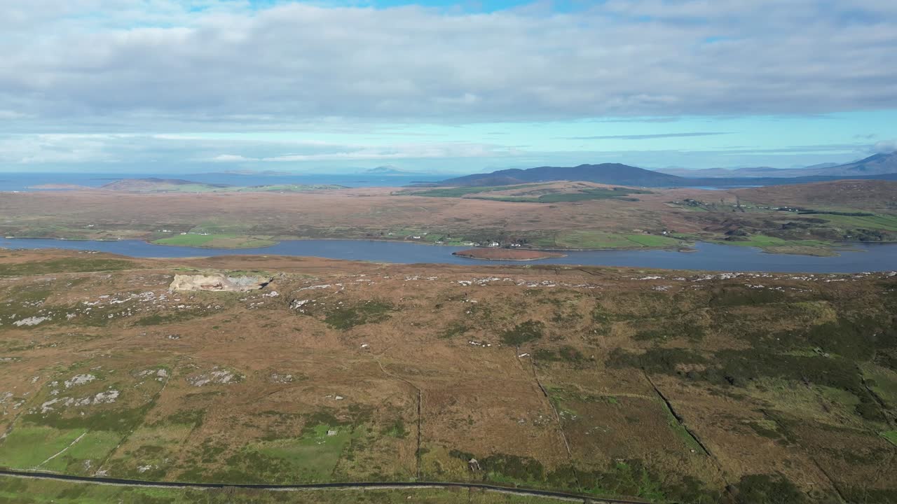 Aerial view of Connemara's scenic landscape on Sky Road, Ireland