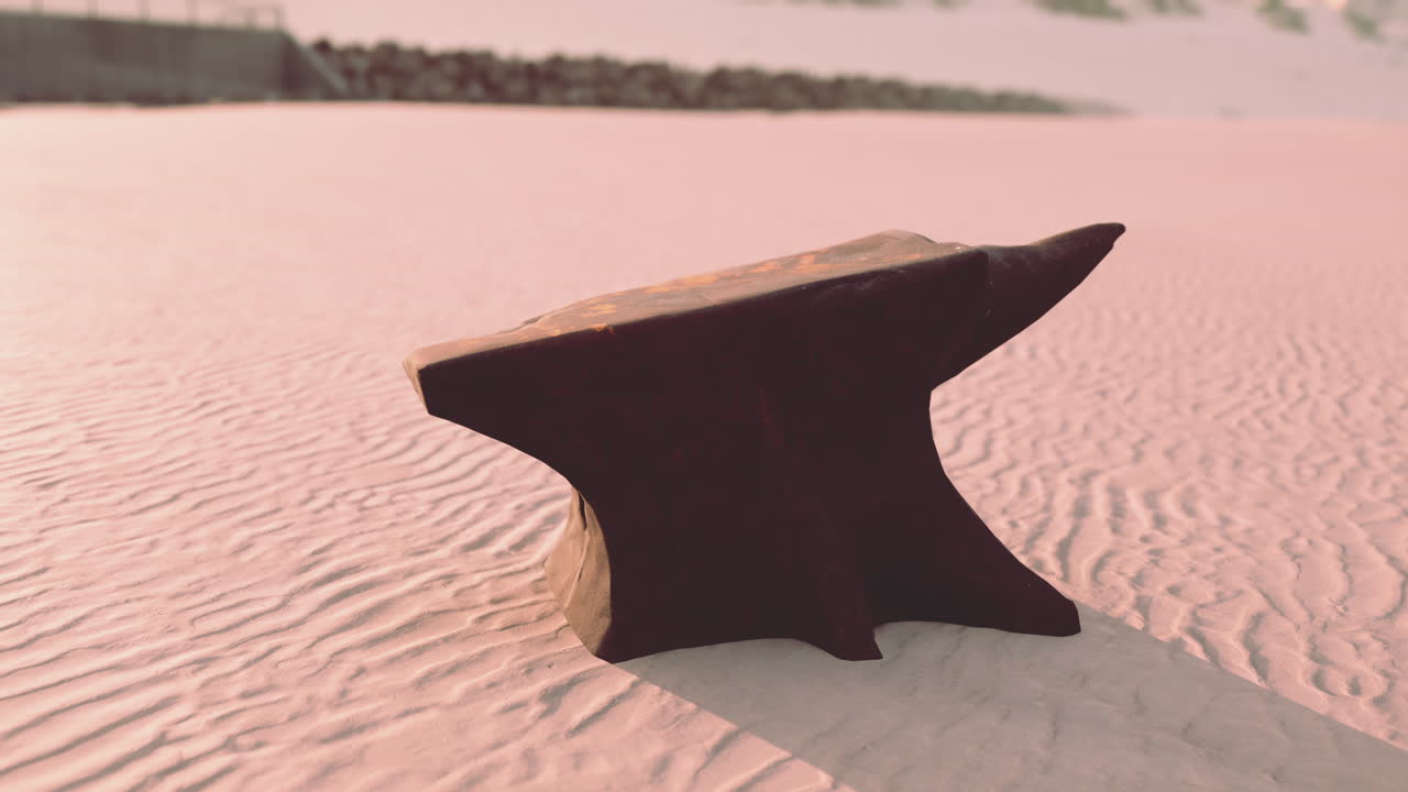 Old anvil on a sandy beach