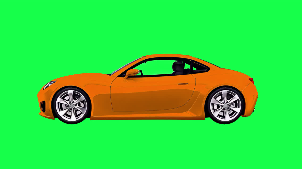 Orange car animation isolated asset, transparent 4K video, alpha channel, ProRes 4444