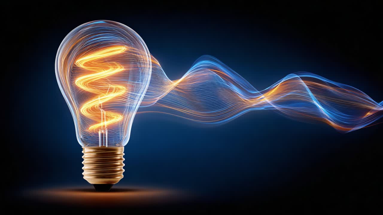 A Dynamic Light Bulb Illuminating Creative Ideas with Energetic Flow Captured in Two Frames, Showcasing the Movement of Energy Through a Brilliant Design