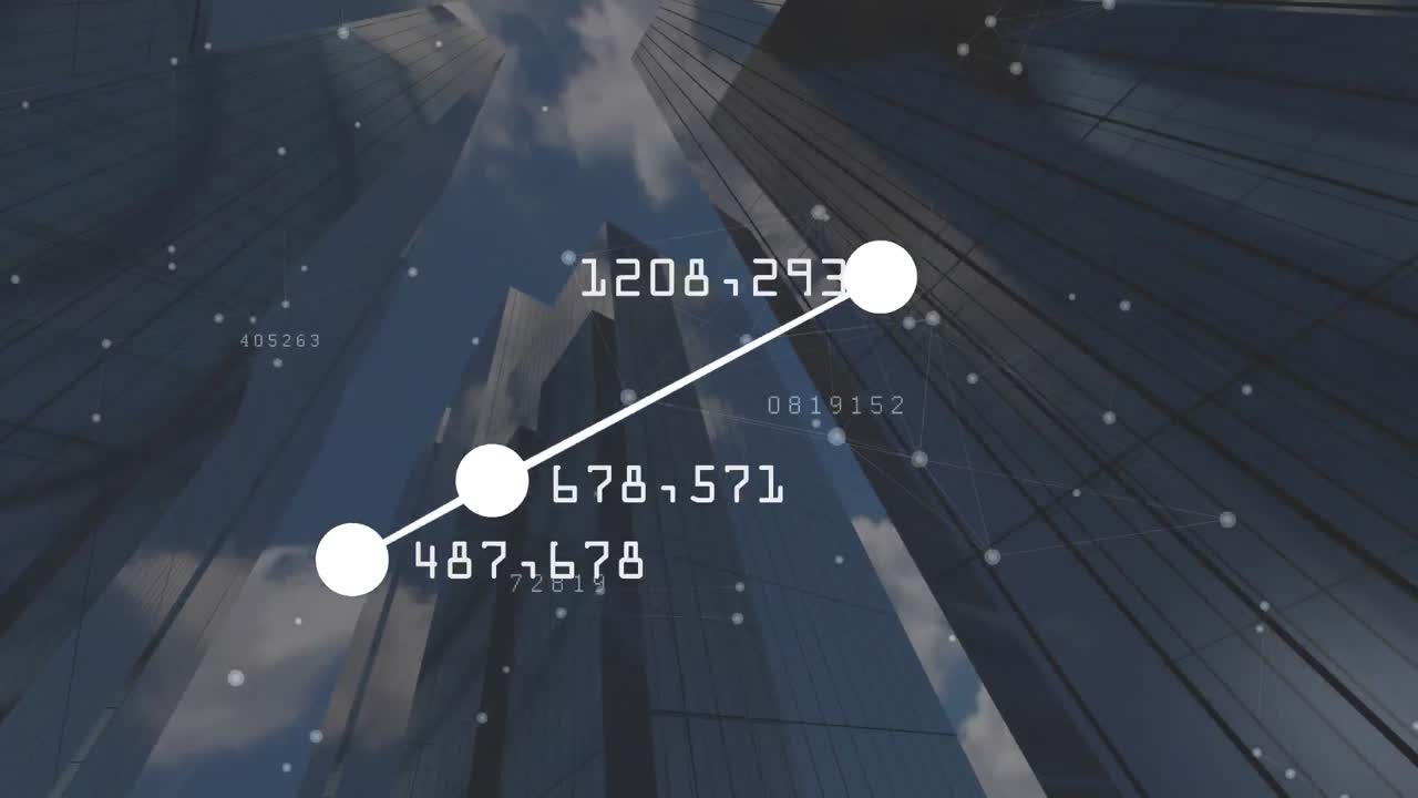 마천루 배경에 움직이는 삼각형