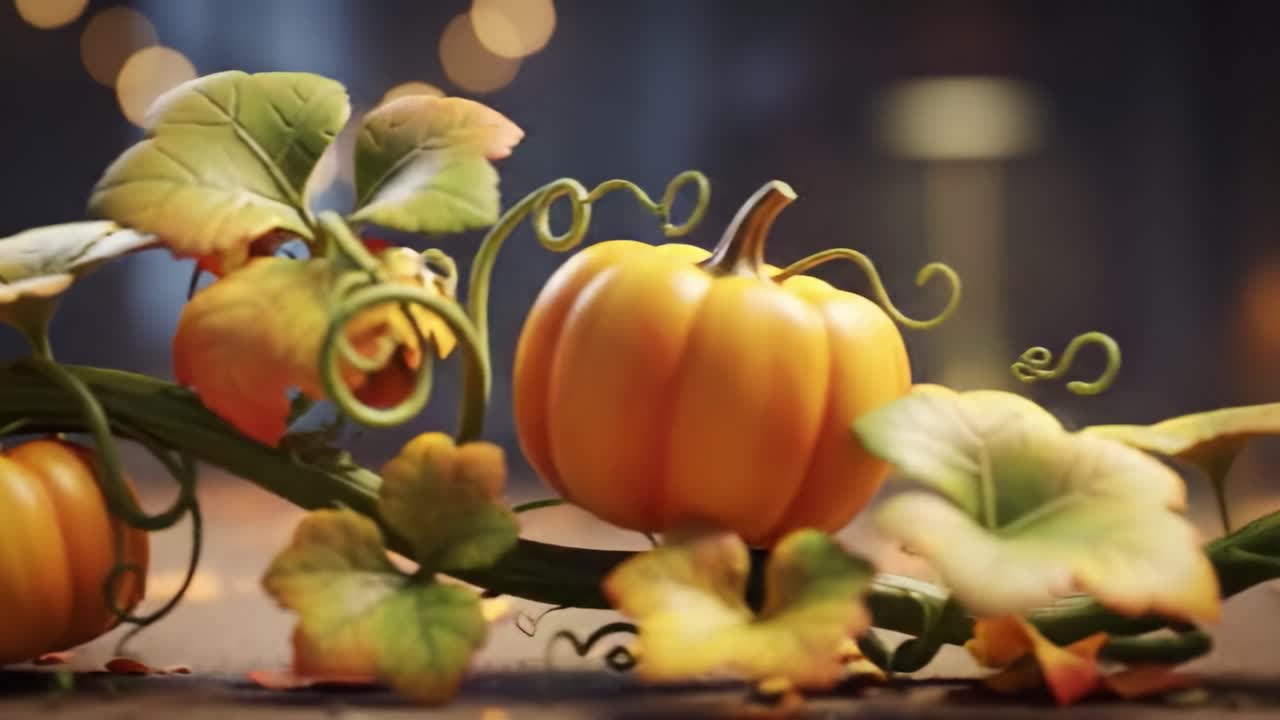 A Vibrant Display of Autumn with Lush Pumpkin Vines and Colorful Leaves Captivating the Essence of Seasonal Abundance and Harvest Celebrations