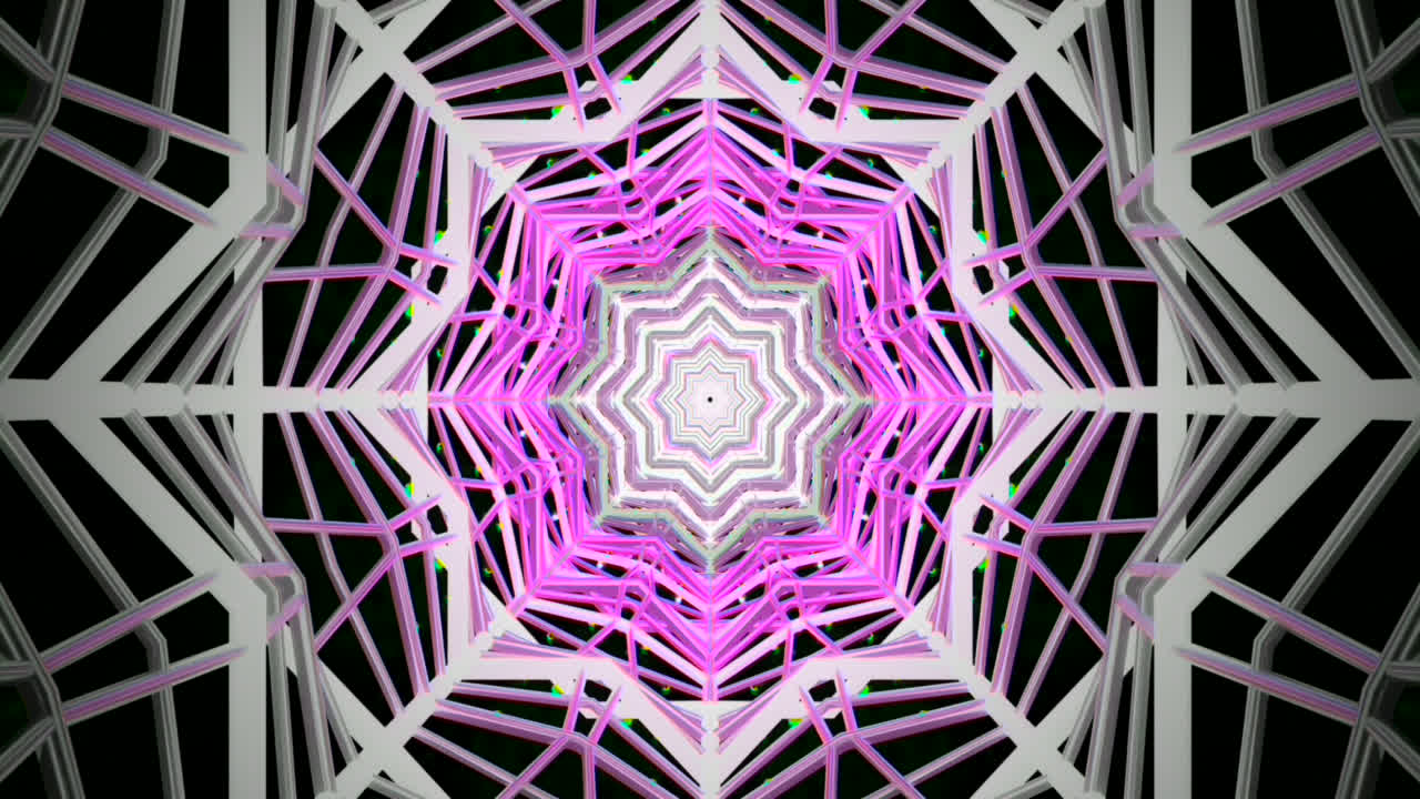 Forme dinamiche e colori vivaci creano un loop continuo, attirando gli spettatori in uno spazio accattivante simile a un tunnel che cambia aspetto e profondità