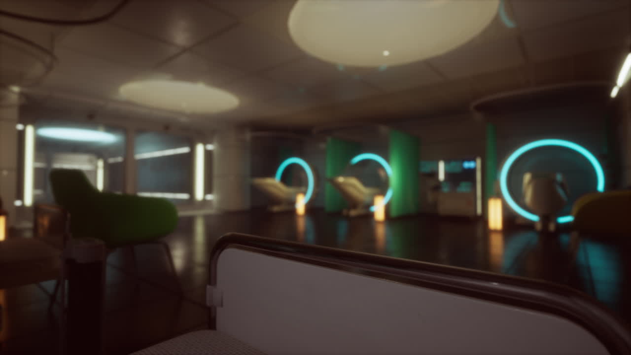 벽과 은 선이 있는 미래의 병원 방