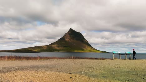 iceland nature drone video of kirkjufell mountain landscape