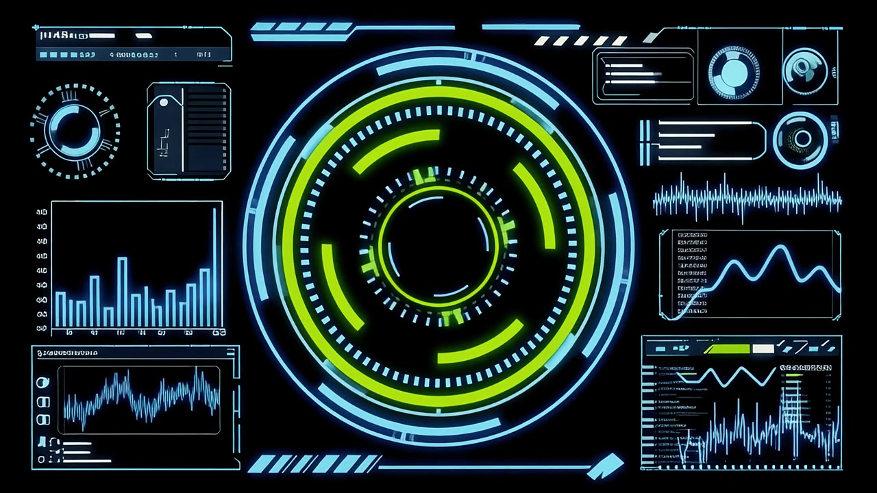 Animated Futuristic HUD Interface with Data Analysis Elements