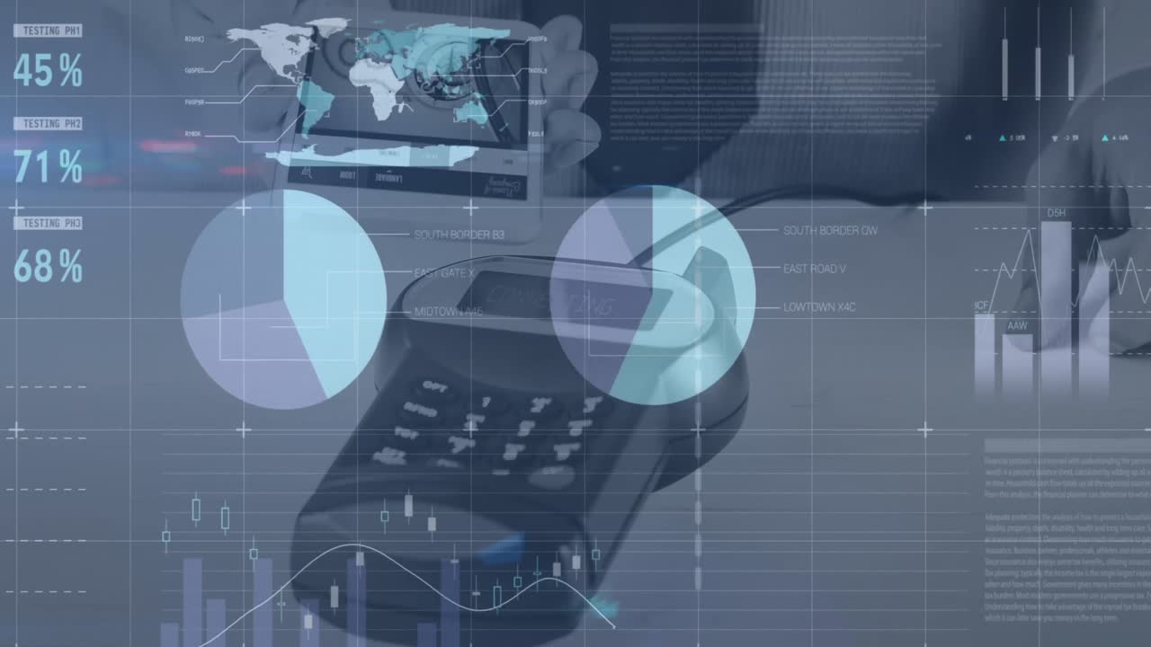animación del procesamiento de datos financieros a través de terminales de pago
