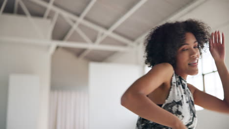 creative, dance and woman with freedom in music