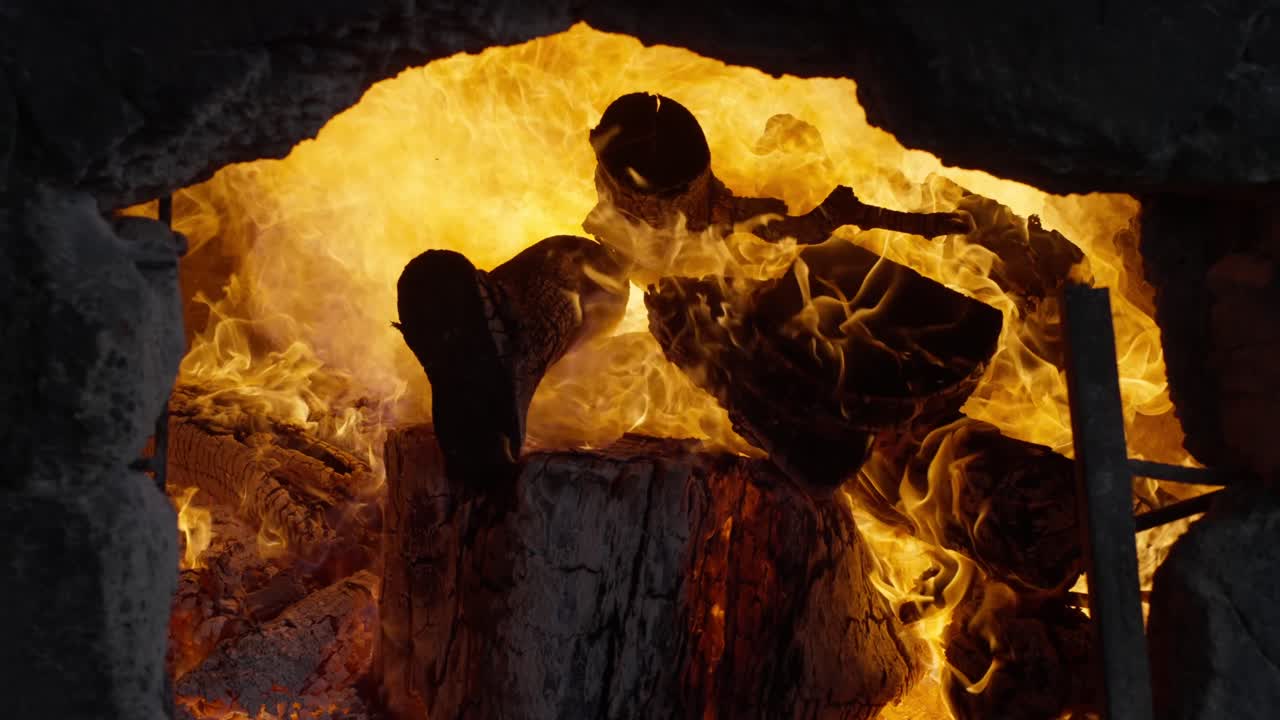 SLOW MOTION DETAIL SHOT OF A FURNACE CLOSE UP