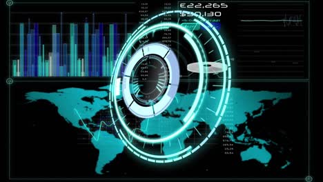 Animation-Eines-Rotierenden-Tresorschlosses-über-Der-Datenverarbeitung-Auf-Schwarzem-Hintergrund