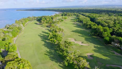 stunning green golf course in the caribbean next to the ocean