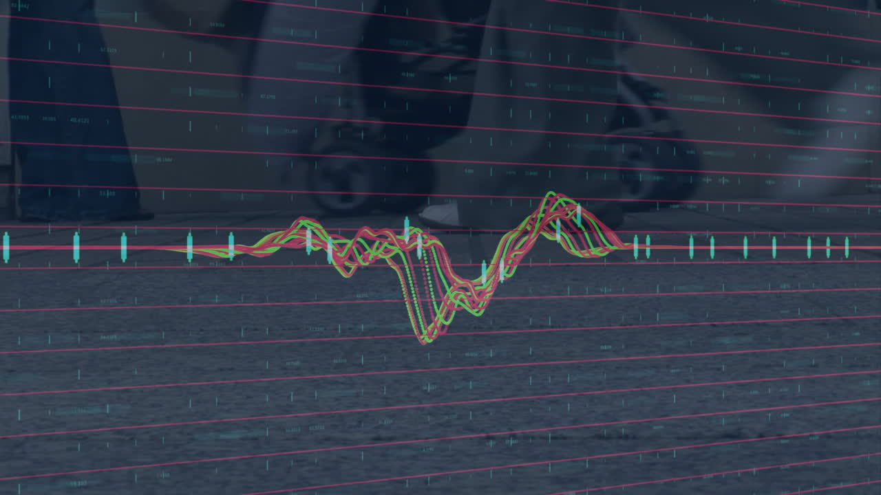 Animating financial data graph over business office background