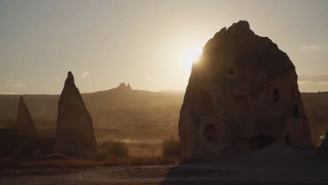 dramatic sunset illuminated goreme town in cappadocia, central turkey