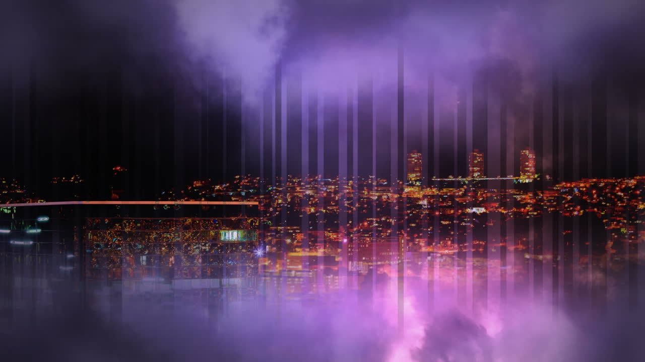 trueno y paisaje urbano por la noche