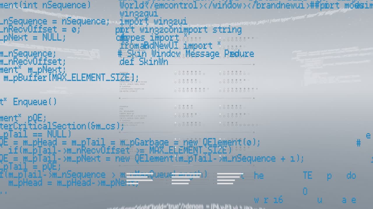 Animation of computer code processing on grey background