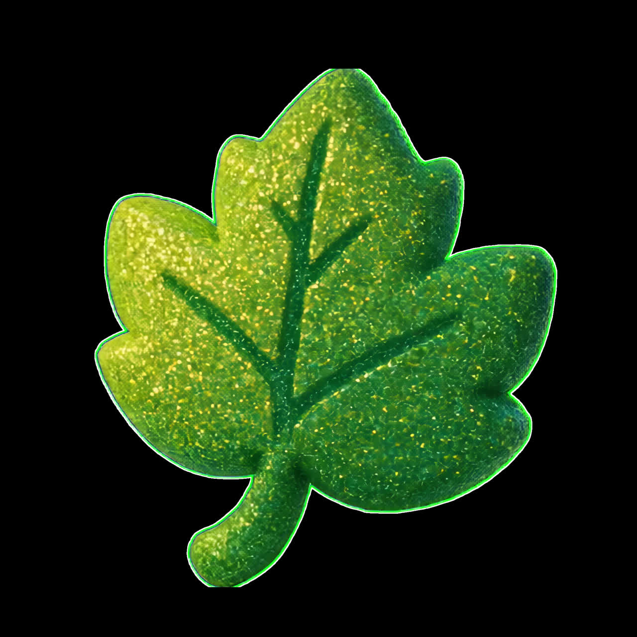 Sparkling green leaf icon animation isolated asset, transparent 4K video, alpha channel, ProRes 4444