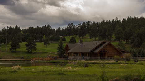 beautiful mountain lodge near evergreen, colorado. wideshot. timelapse