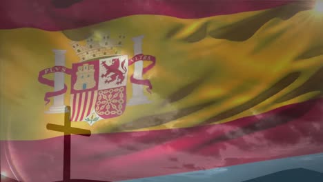 animación de la cruz cristiana y la bandera de españa.