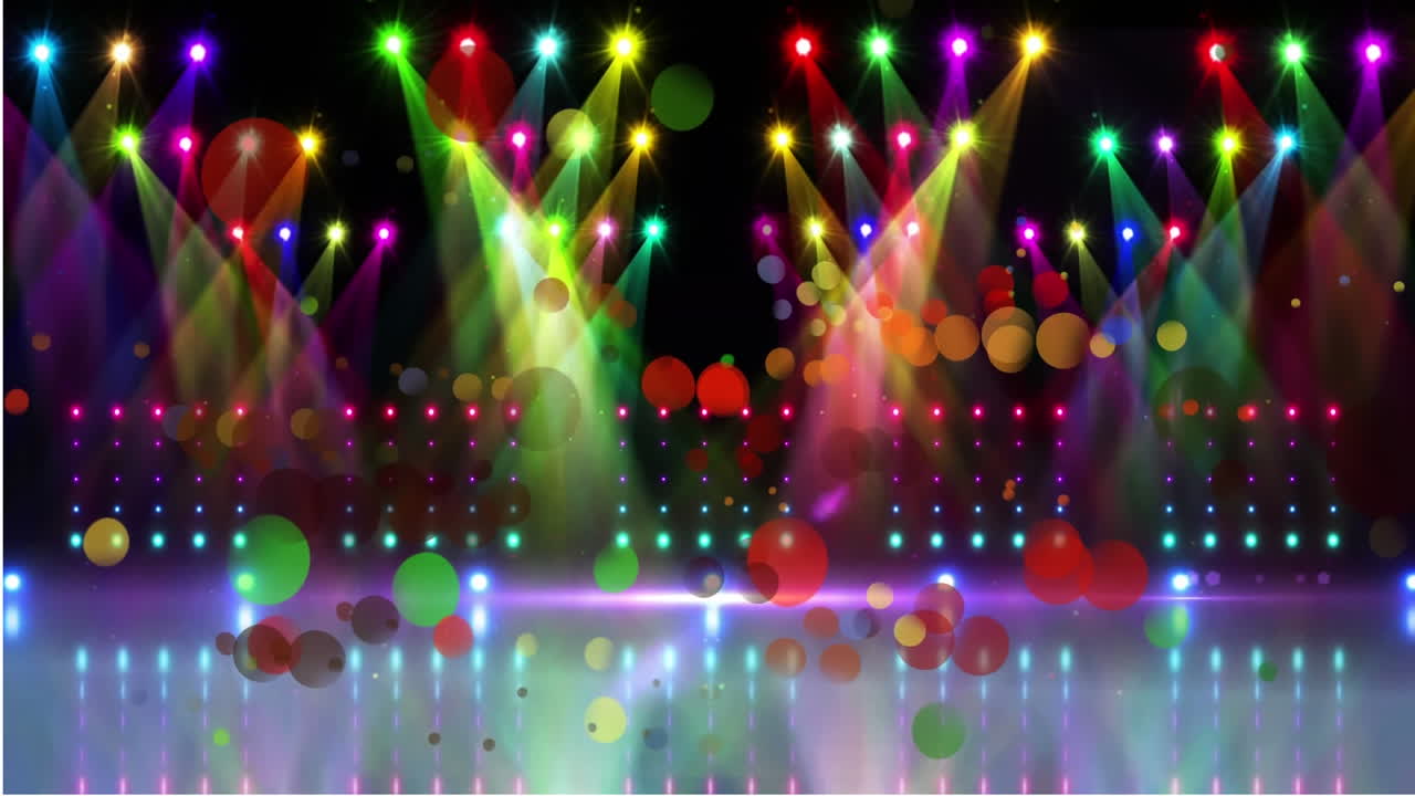 animación de puntos de luz y luces de discoteca coloridas contra un fondo negro