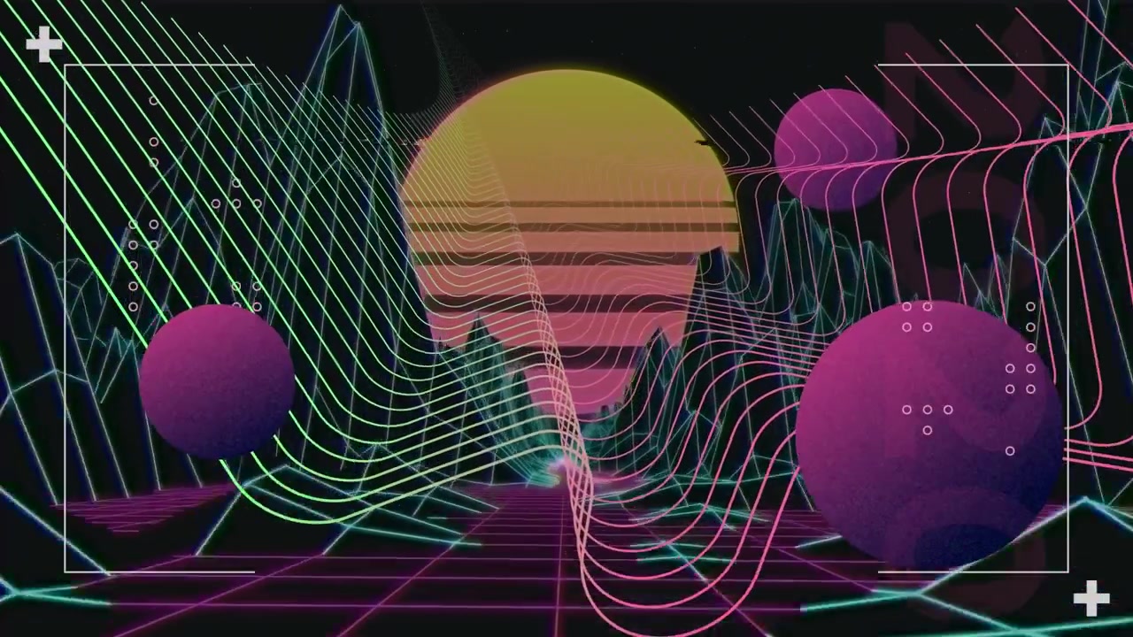 Animation of abstract shapes against metaverse structures against black background