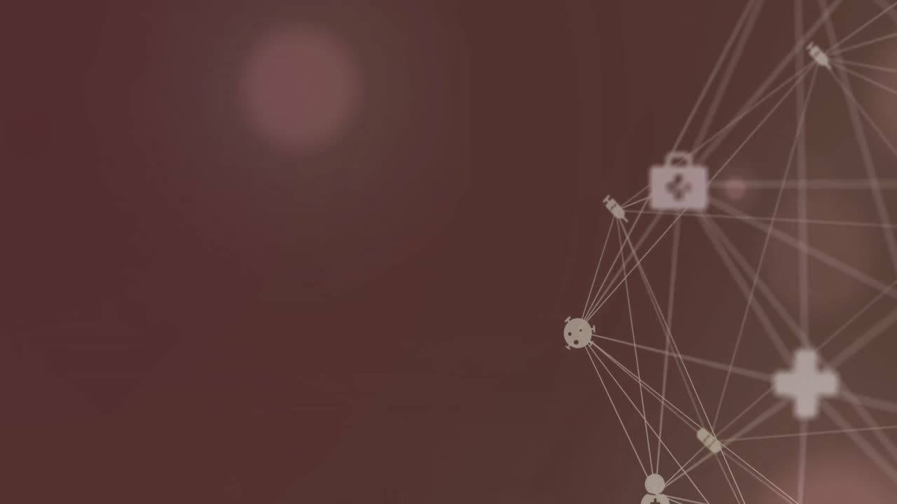Animation of network of connections with icons over dark background