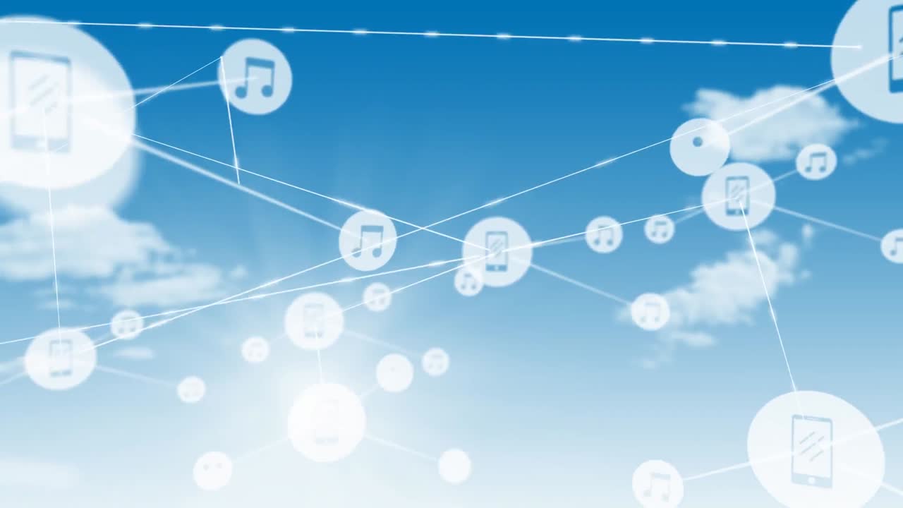 푸른 하늘의 구름에 대한 디지털 아이콘 네트워크의 애니메이션