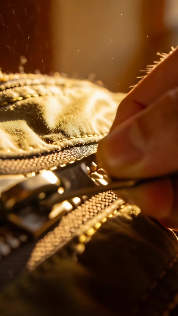 Vertical video: Reaching hand from right grasping, pulling slider along quilted fabric, opening bag